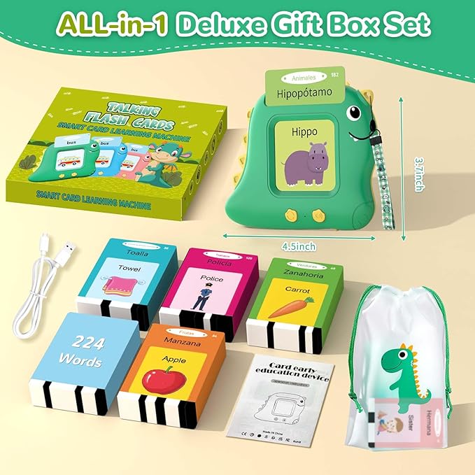 Spanish Talking Flash Cards Bilingual - Toddler Toys for 2 3 4 5 Year Old Boys and Girls, Autism Sensory Toys for Kids Learning Montessori Toys, Español/English Speech Therapy Preschool Gifts