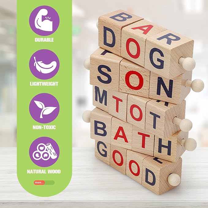 TOY Life Montessori Toys for 1 2 3 Year Old, 6-12 Months Baby Alphabet Flash Cards for Toddler, Reading Spelling Games, CVC Words for Kindergarten Preschool Learning & Education Activities Toy for Kid