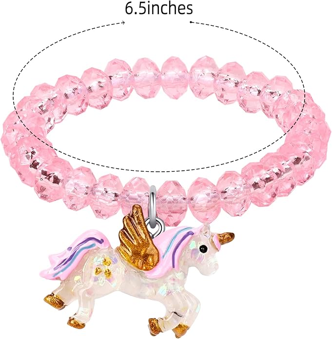 Colorful Unicorn Bracelet Girls Unicorn Bracelets Rainbow Avocado Unicorn Beaded Toddler Girls Butterfly Bracelet for Birthday Party Favors-6Pcs