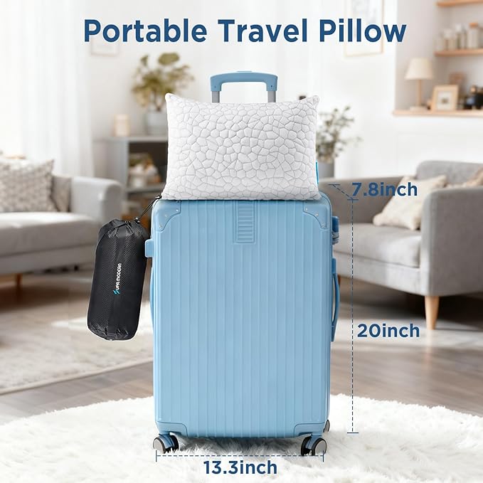SUPA MODERN Cooling Bed Pillows for Sleeping 1 Pack Small Shredded Memory Foam Pillow Camping Travel Pillow - Compressible Medium Firm, Breathable Cover, ldeal Backpacking Hiking, Airplane and Car
