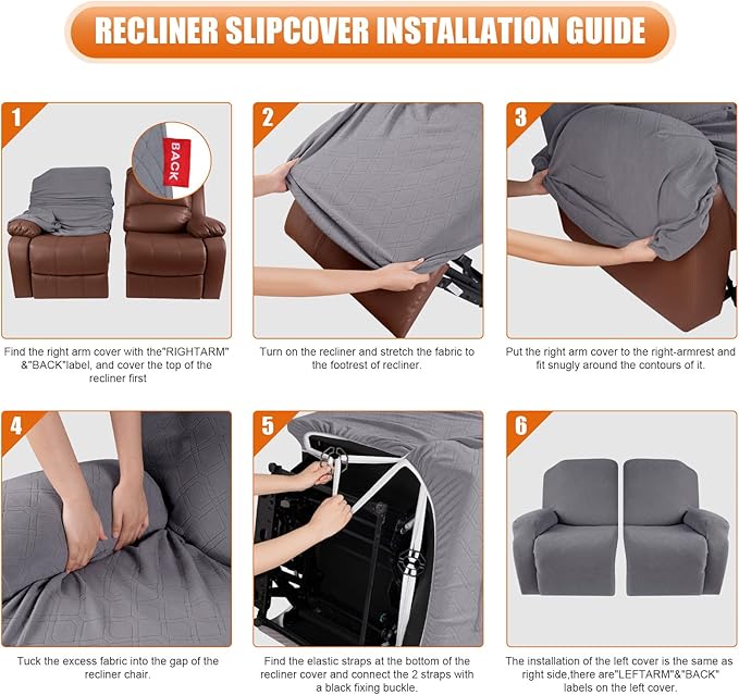 VANSOFY Recliner Cover, 2-Pieces Stretch Reclining Couch Cover with Pockets Loveseat Sofa Slipcovers Soft Washable Furniture Protector for Dogs Cats(Light Gray)