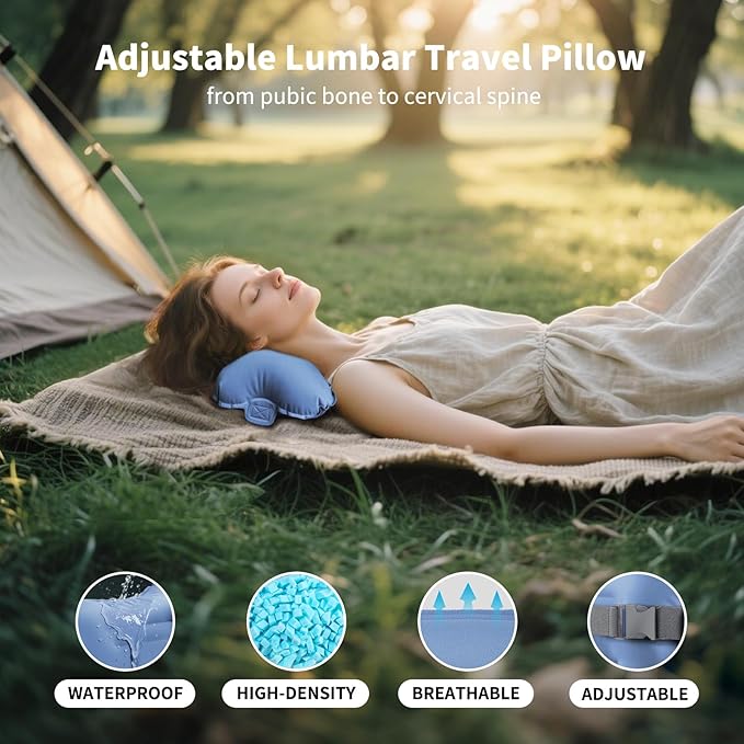 Mixtrend Travel Lumbar Pillow Inflatable Lumbar Support Pillow with Memory Foam, Back Support Pillow for Airplane Long Flight, Essential Travel Support Pillow for Women Men Kids(Mist Blue)