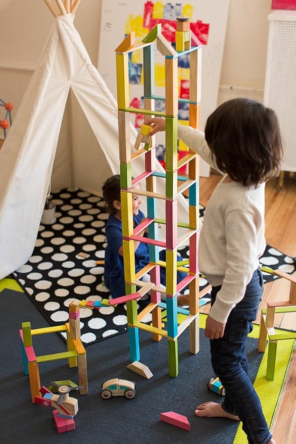 130 Piece Tegu Classroom Magnetic Wooden Block Set, Tints, 1-99 years old