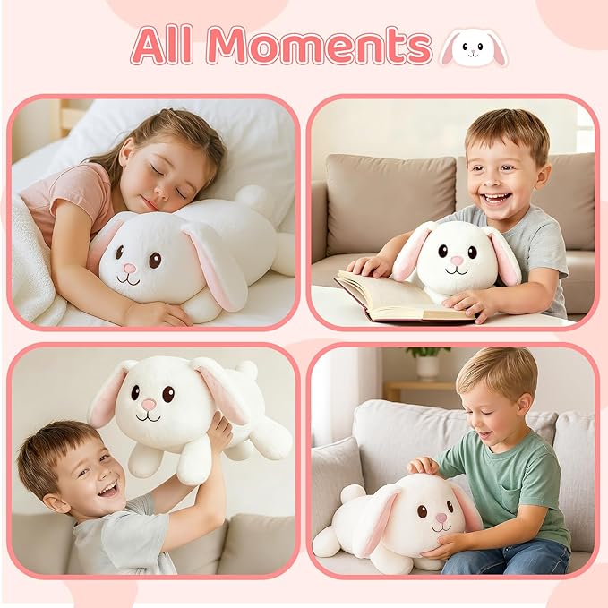Weighted Bunny Plush Pillow – 22-Inch, 4 lbs Soft Cuddly Stuffed Animal Plushie, Cute Rabbit Hug Pillow for Comfort, Relaxation, Birthday Gift & Travel Buddy for Kids and Adults