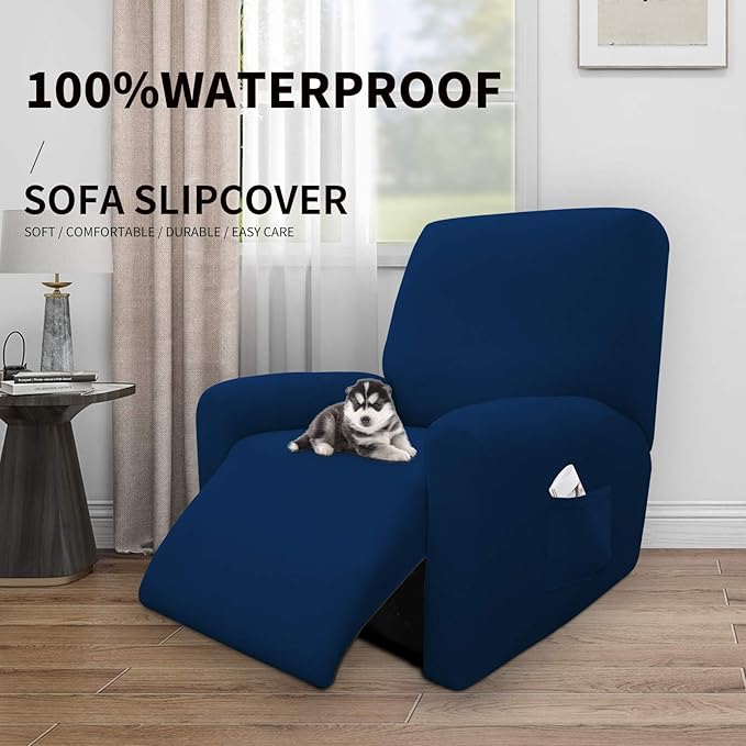 Easy-Going 100% Dual Waterproof Recliner Cover Stretch Soft Couch Cover for Dogs, Sofa Slipcover for Recliner Couch Leakproof Furniture Protector for Kids, Pets Navy
