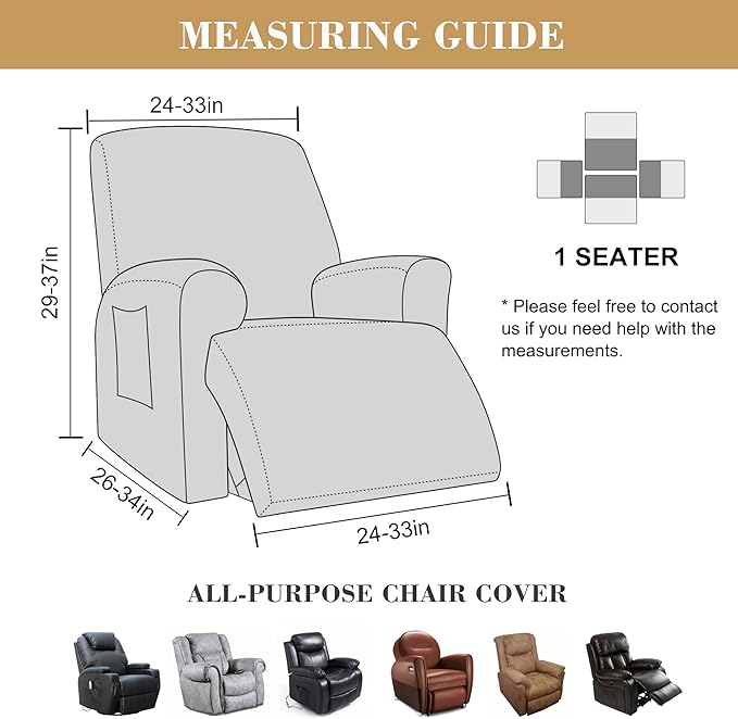 Jin Le 4 Pieces Recliner Cover Stretch Recliner Chair Cover 1 Seater Recliner Couch Covers Sofa Covers Stretch Soft Furniture Protector with Elastic Bottom and Ties for Kids Pet(Recliner, Navy)