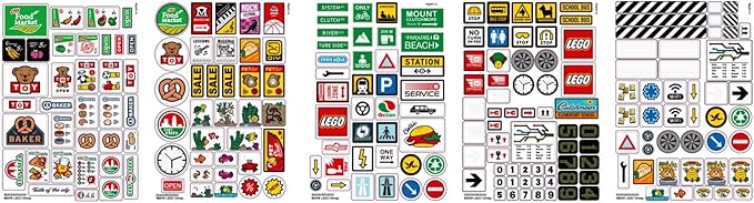 LEGO Signs and Decals Accessories (xtra) 17 total Pieces with 5 Decal Sheets