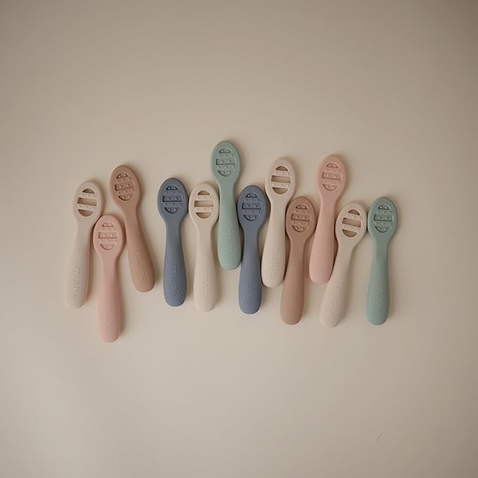 mushie Silicone First Feeding Baby Spoons | 2 Pack (Blush/Shifting Sand)
