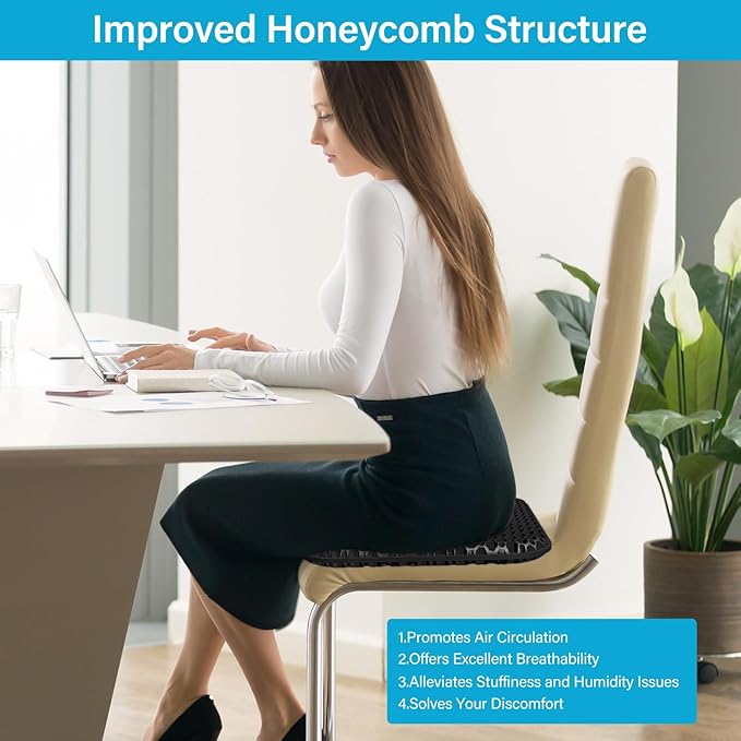 Gel Seat Cushion for Long Sitting With handle-Large & Thick & Soft & Breathable-Gel Cushion for Wheelchair, Gel Chair Cushion for Hip Pain, Gel Seat Cushion for Office Chair (Black, 17 x 15 inches)