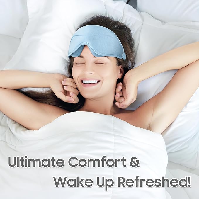 MOEASEii Sleep Mask - Total Blackout 3D Sleeping Mask, Super Lightweight & Silky Soft Eye Mask for Sleeping, Fully Adjustable Fit for Home, Office, Traveling, Meditation, Yoga, Light Blue