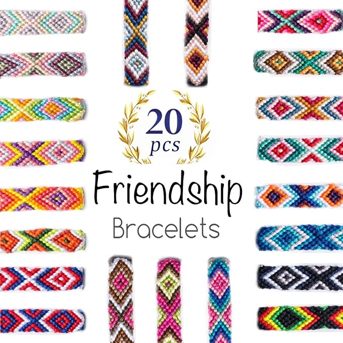 iShyan Woven Friendship Bracelets 20 Pcs Braided Bracelets Handmade Colorful Adjustable String Bracelets,1cm