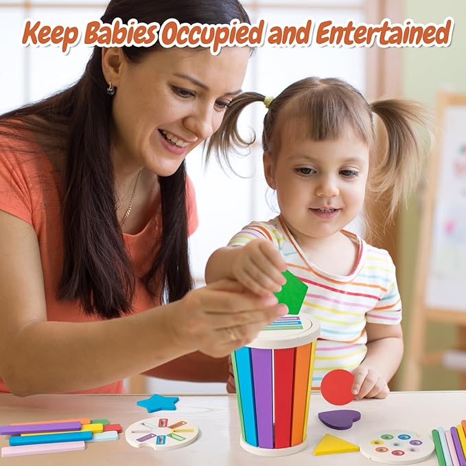 Montessori Toys for 1 2 3 Year Old, 3 in1 Wooden Learning Color Sorting Toys for Toddlers 12-36 Month Old, Wooden Educational Toy, Fine Motor Developmental Sensory Matching Games