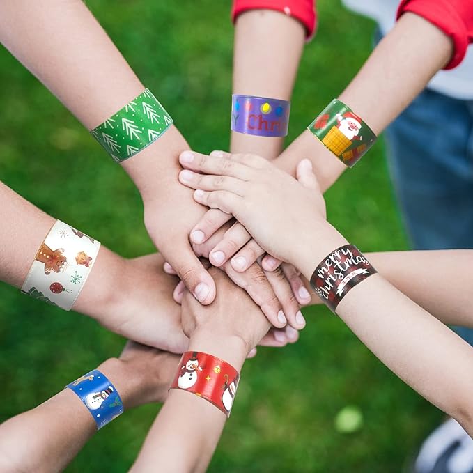 Christmas Slap Bracelets 48Pcs Christmas Party Favors for Kids Christmas Stocking Christmas Bracelets Christmas Party Supplies Christmas Gifts for Class Kids Goodie Bag Fillers Toys for Kids