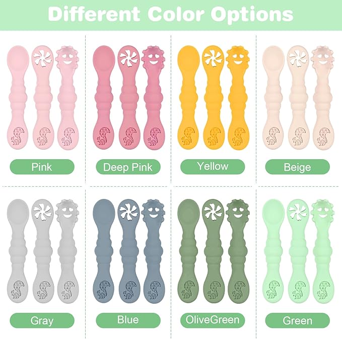 Silicone Baby Spoons Self Feeding 6+ Months 3PCS Toddler Forks and Spoons Utensils Baby Led Weaning Teething Spoon Infant Spoons First Stage Newborn Baby Essentials Baby Gifts(Green)
