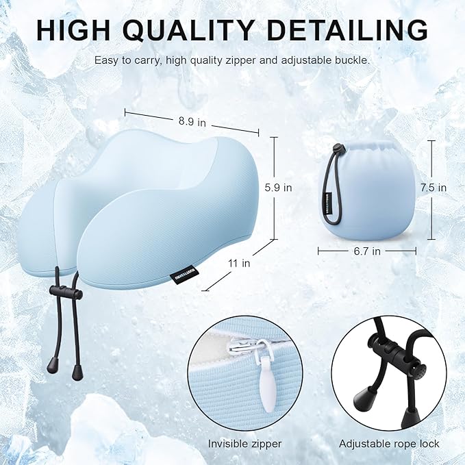 urnexttour Travel Pillow for Airplane Memory Foam Neck Pillow, Soft & Support Travel Pillow for Travelling, Sleeping Rest, Car, Train and Home Use (Blue)