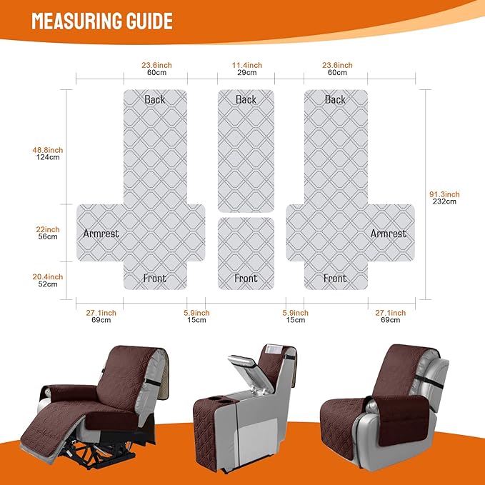 VANSOFY Loveseat Recliner Cover with Console 100% Waterproof Sofa Slipcovers Non-Slip Reclining Couch Cover Split Sofa Covers Furniture Protector for Pets, Dogs(Coffee)