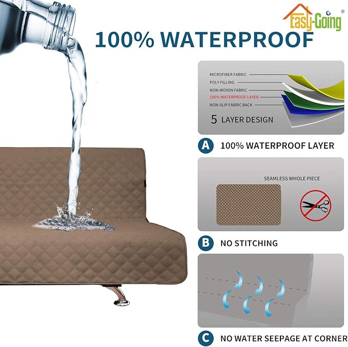Easy-Going Sofa Slipcover Futon Cover Waterproof Couch Cover Furniture Protector Cover Pets Covers Whole Fabric No Stitching Non-Slip Fabric Pets Kids Children Dog Cat (Futon, Camel)