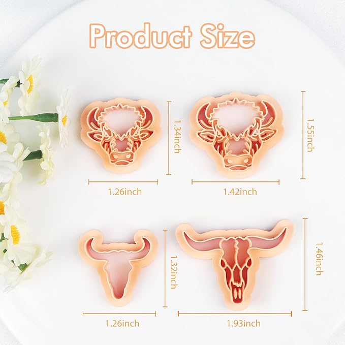 Puocaon American Bison Clay Cutters - 4 Shapes Clay Cutters for Polymer Clay Jewelry, Skull Polymer Clay Cutters for Earrings, 3D Print Polymer Clay Cutters for Jewelry Making, Cow Clay Jewelry Cutter