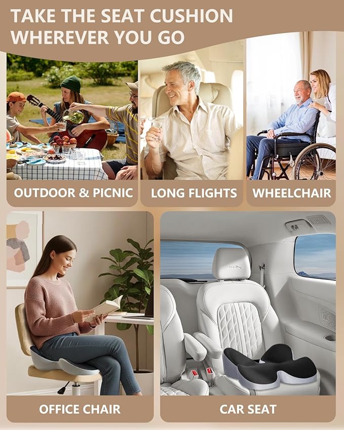 Seat Cushion for Office Chair,Butterfly Memory Foam Seat Cushion for Office,Dask,Car,Wheelchair, Tailbone Pain Relief Cushion for Long Sitting - Back, Sciatica, Coccyx,Hemorrhoids