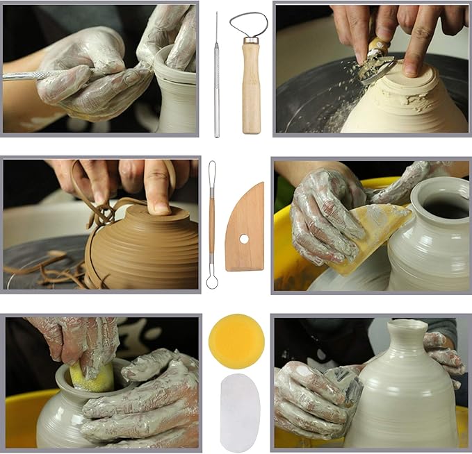 EuTengHao 61Pcs Ceramic Clay Tools Kit Pottery Tools Clay Sculpting Shapers Carving Tool Set Contains Most Essential Wooden Clay Tools for Potters Beginners
