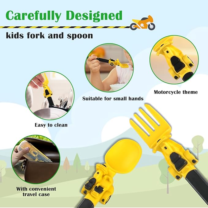 Construction Utensils for Toddlers - Toddler Forks and Spoons - Toddler Spoon and Fork Set - for Kids Utensils - Baby Utensils - Portable Utensil Set for 1 2 3 4 5 years old - Yellow