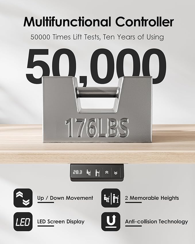 TIQLAB 55 * 28 Inches Standing Desk, Adjustable Height Stand up Desk,Sit Stand Home Office Table with Splice Board, Light Walnut