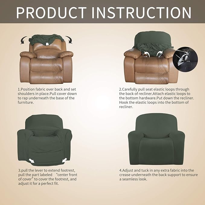 Easy-Going Recliner Stretch Sofa Slipcover Sofa Cover 1 Piece Furniture Protector Couch Soft with Elastic Bottom Kids,Polyester Spandex Jacquard Fabric Small Checks(Oversize Recliner,Olive Green)