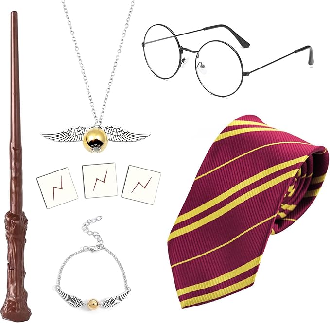 7 Pcs Wizard Glasses Tie and Necklace Set for Halloween Cosplay
