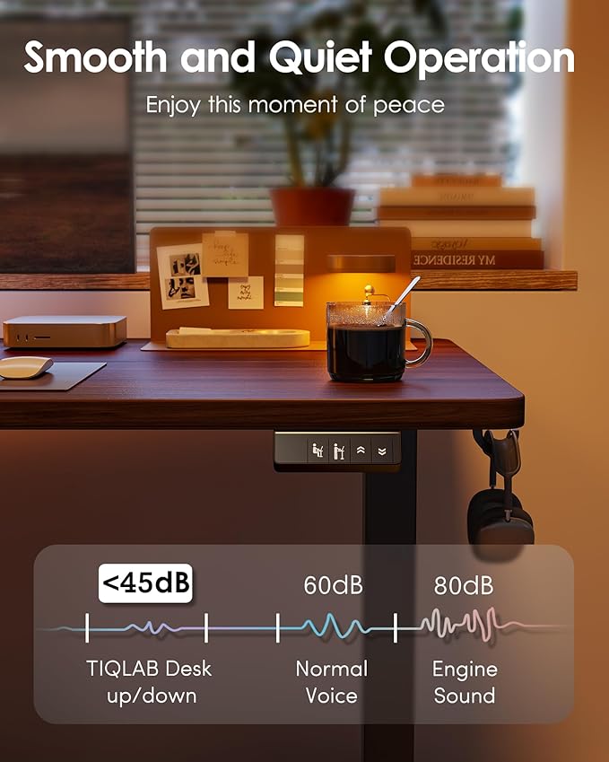 TIQLAB Height Adjustable Electric Standing Desk, 40 x 24 inch, Sit Stand Up Desk, Splice Board, Computer Home Office Desk, Black Walnut Top