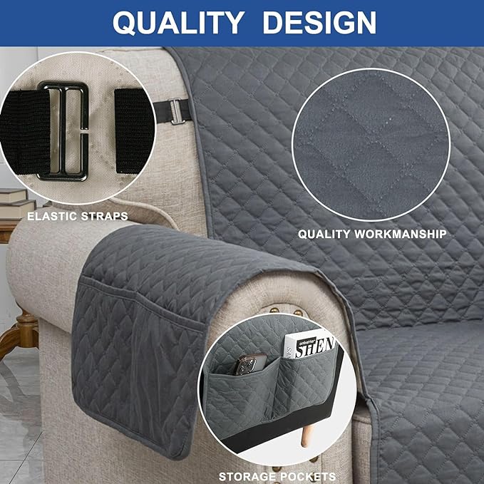 XINEAGE Loveseat Sofa Cover Waterproof Couch Covers for 2 Cushion Couch, Soft Washable Slipcover with Pockets & Non-Slip Elastic Straps, Thick Furniture Protector (Loveseat, Dark Grey)