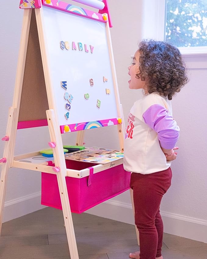 Joyooss Art Easel for Kids Easel for Toddlers, Adjustable Painting Station Wooden Easel Toddler Easels Kids Board Whiteboard & Chalk Board Easel Kids, Kids Art Easel for Kids Age 4-8 9-12 Kid Easel