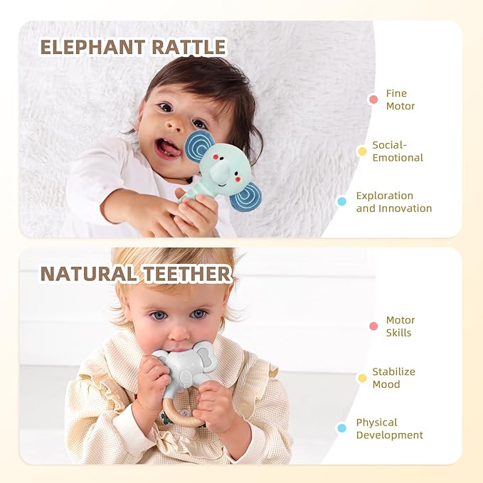 Montessori Toys for Babies 0-6 Months, 7 in 1 Newborn Baby Toys with Spinning Drum, Colorful Fabric Ball, Tissue Box Toy, Sensory Balls, Contrast Cards and More, Great Educational Toy for Baby