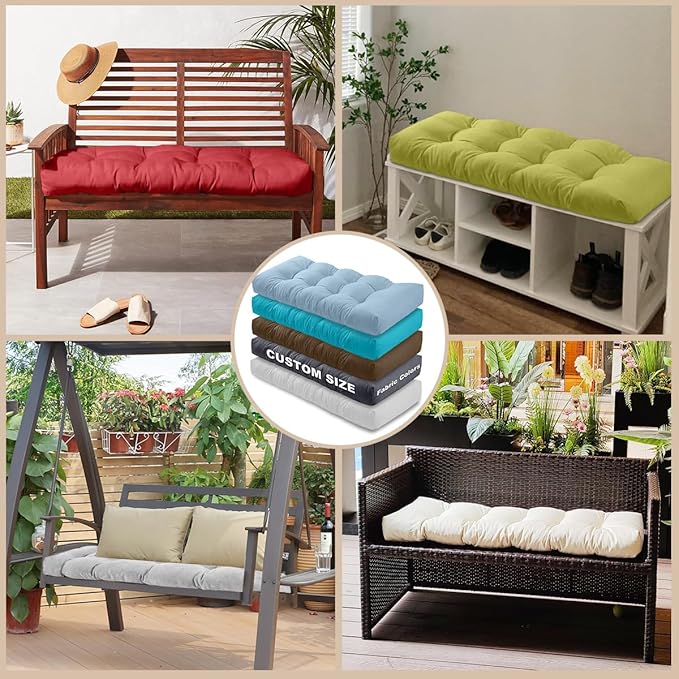 Bench Cushion 27 inches,Indoor/Outdoor Non-Slip Tufted Cushions, Premium Waterproof Linen, Soft Piano Sofa Cushions, High-Density Memory Foam(White-27x12 x 4 in)