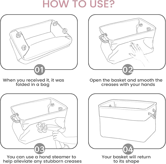 VQRTEXA Storage Baskets for Shelves 11.8x7.9x5.2 Inch, Foldable Fabric Storage Bins with Handles, Small Storage Baskets for Organizing Closet, Bathroom, Office, Home Organization (1-Pack, White&Pink)