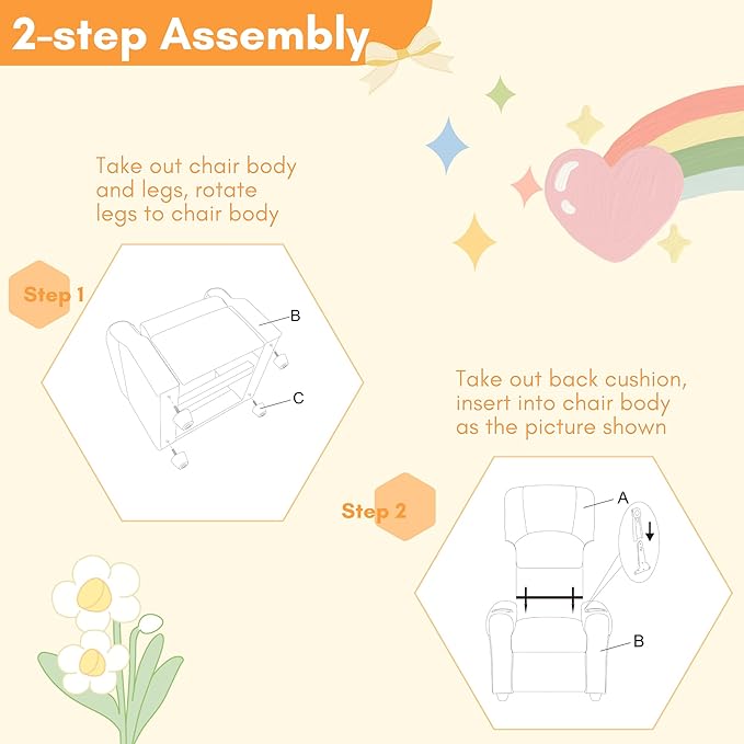 JC HOME Candy Kids Reclining Chair Leather Recliner Sofa Toddler Youth Children Child Ages 1-6