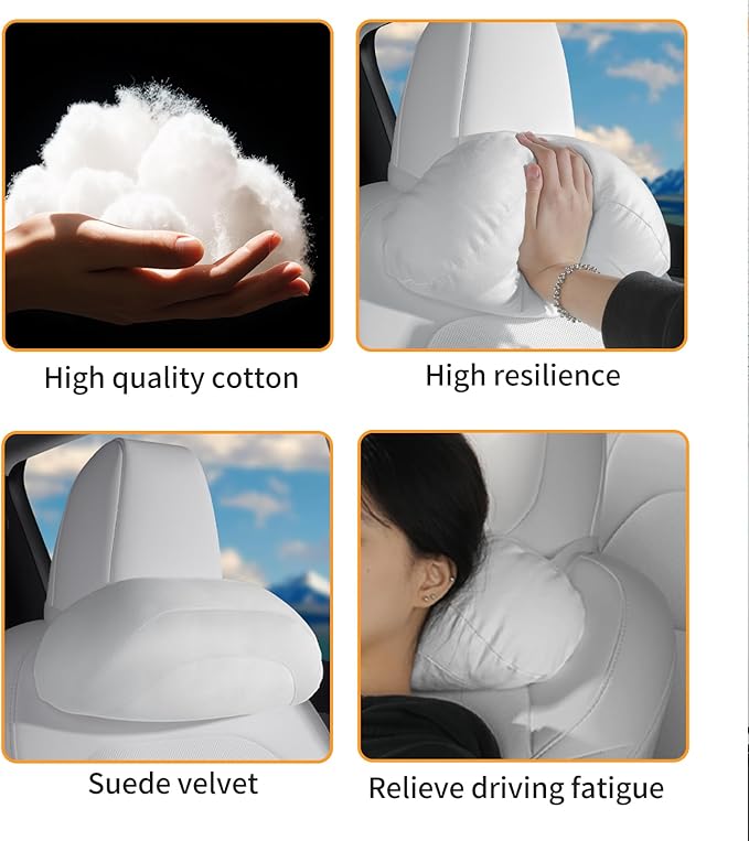 Arcoche Soft car headrest for Model 3 Y S X Highland Juniper Accessories Complies with The Original OEM Factory Standards No Pressure no Odor Easy to Clean Pain Relief Car Neck Pillow 1pc White