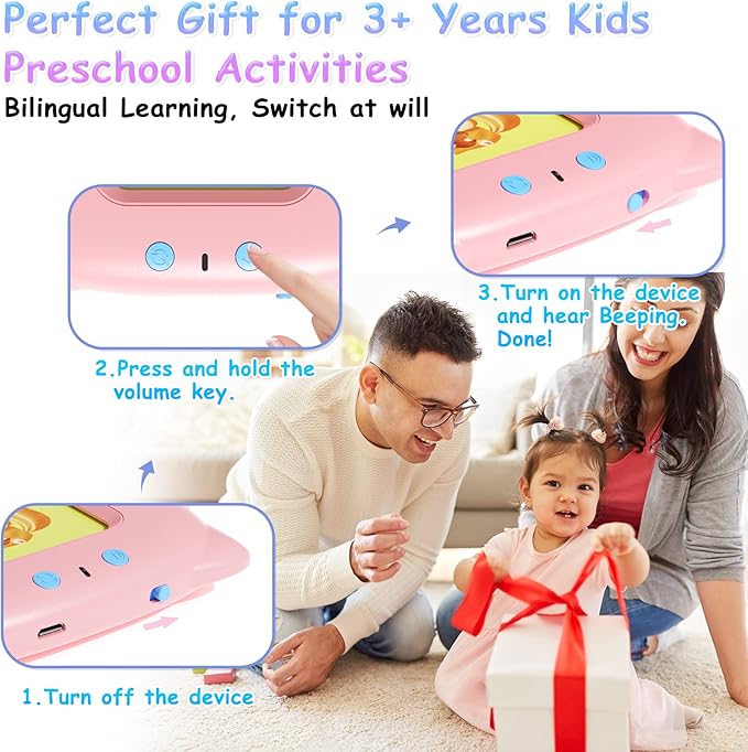 Learning Montessori Toys for 3 Years Old Boys Girls, ROATEE Autism Sensory Toys, 448 Sight Words Talking Flash Cards for Preschool Learning Activities, ABC Learning for Toddlers (Pink)