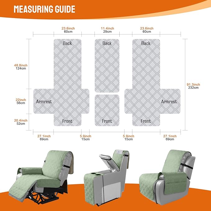 VANSOFY Loveseat Recliner Cover with Console 100% Waterproof Sofa Slipcovers Non-Slip Reclining Couch Cover Split Sofa Covers Furniture Protector for Pets, Dogs(Light Green)