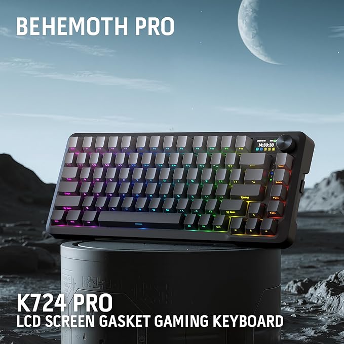 Redragon K724 PRO Wireless Gasket Gaming Keyboard w/Hype 1.14’’ TFT Screen & Knob, 81-Key 75% Mechanical Keyboard, 5-Layer Noise Dampening, Hot-Swap South-Facing RGB Socket, Gradient PBT Keycaps