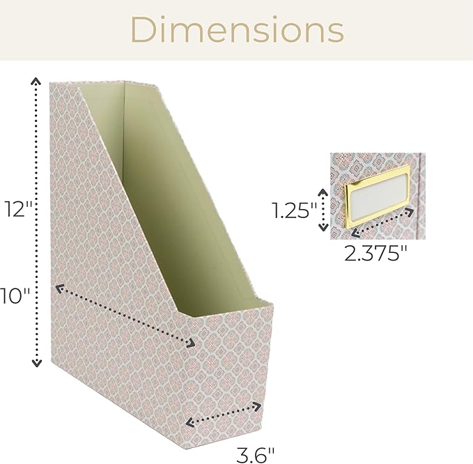 BLU MONACO | Foldable Magazine File Holder Set of 4 | Moroccan Tile Cardboard Organizers | Vertical Desk and Shelf Storage for Home Office Dorm | Decorative File Boxes