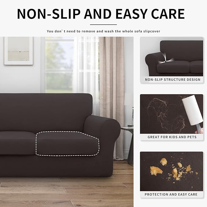 Easy-Going 100% Dual Waterproof Stretch Soft Couch Cover for Dogs, Sofa Slipcover for 3 Separate Cushion Couch Leakproof Furniture Protector for Kids, Pets Chocolate