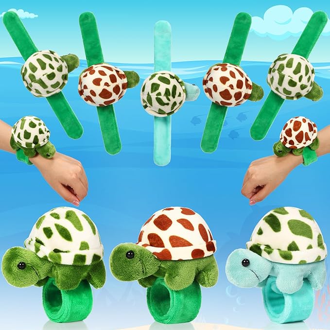 Lenwen 15 Pcs Stuffed Turtle Slap Bracelets Bulk Adorable Plush Turtle Stuffed Animals Slap Bracelets for Birthday Sea Party Favors Decor Goodie Bag Stuffers(Lovely)