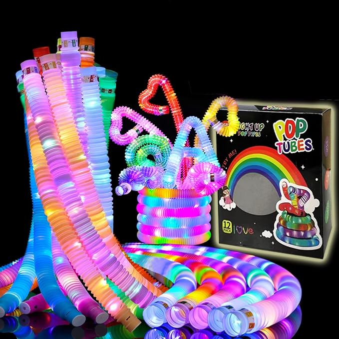 48 PCS Glow in The Dark Party Supplies, Light Up LED Pop Tubes, Glow Tubes Glow Sticks Sensory Toys Birthday Glow Party Favors for Kids, Light Up Toys Goodie Bag Stuffers Gifts Prize (48 PCS)