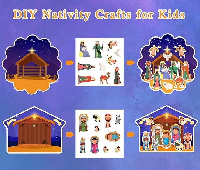 FaCraft 48PCS Christmas Nativity Sticker - Christmas Nativity Crafts for Kids Make a Nativity Scene Stickers Ornaments Nativity Set for Sunday School Religious Christian Xmas Party Favor Gifts