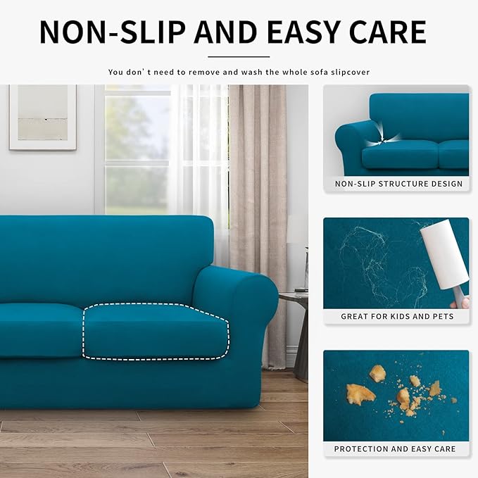 Easy-Going 100% Dual Waterproof Loveseat Cover Stretch Soft Couch Cover for Dogs, Sofa Slipcover for 2 Separate Cushion Couch Leakproof Furniture Protector for Kids, Pets Peacock Blue