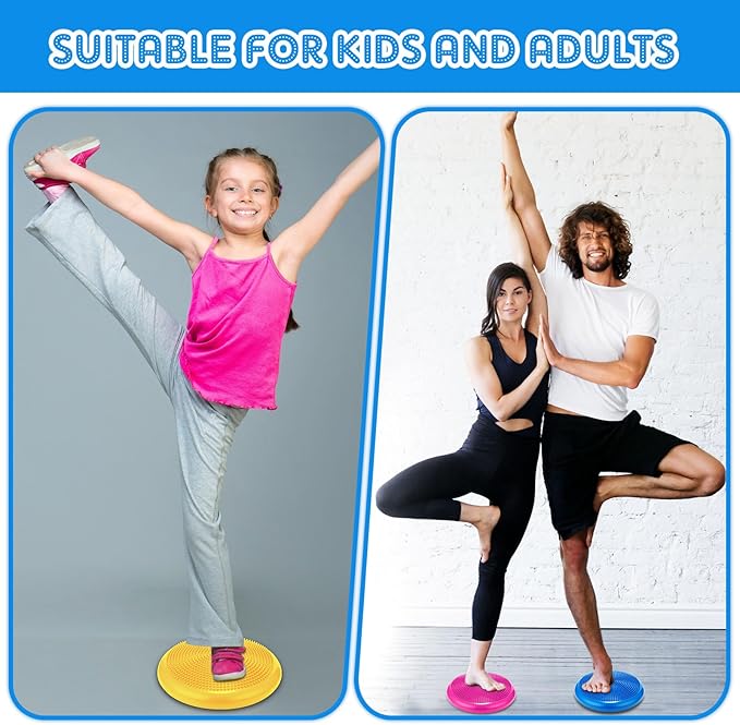 Jerify 4 Pcs Wiggle Seat Flexible Inflated Wobble Cushion Stability Balance Pad Balance Disc Sensory Seat for Men Women Fitness Physical Exercise Improving Posture Home Office