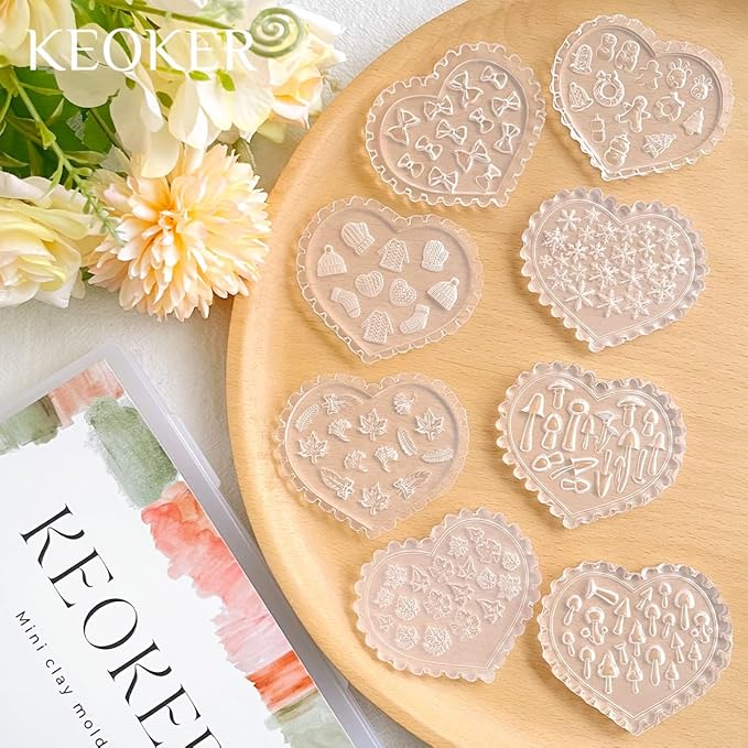 KEOKER Christmas and Fall Polymer Clay Molds, Polymer Clay Silicone Molds, Polymer Clay Mini Molds, 8pcs Earring Molds for Polymer Clay, Polymer Clay Molds for Jewelry(Substitute Micro Clay Cutters)