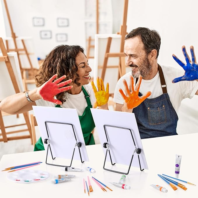 Fullhawl Valentine Acrylic Paint Canvas Easel Set, 62 Pcs Art Painting Supplies Kit with 2 Metal Easels, 2 x 10 Pcs Brushes, 2 Pcs 12 Color Tubes, 4 Canvases, 2 Palettes for Couples Student BeginnerF
