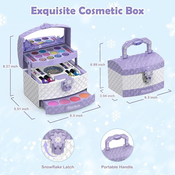 GirlsHome Kids Makeup Kit for Girl 35 Pcs Washable Toddler Makeup Kit, Girl Toys Real Cosmetic Little Girls Makeup Set, Safe & Non-Toxic Frozen Makeup Set for 3-12 Year Old Kids (Purple)