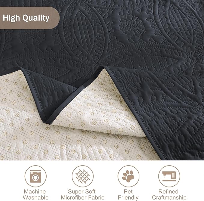 Soft Quilted Couch Cover, Medallion Designed Anti-Slip Blue Gray Sofa Slipcovers for 3 Cushion, Pet Friendly Sofa Cover for Dogs Cats Water-Repellent Washable (Large Sofa 68", Blue Gray)